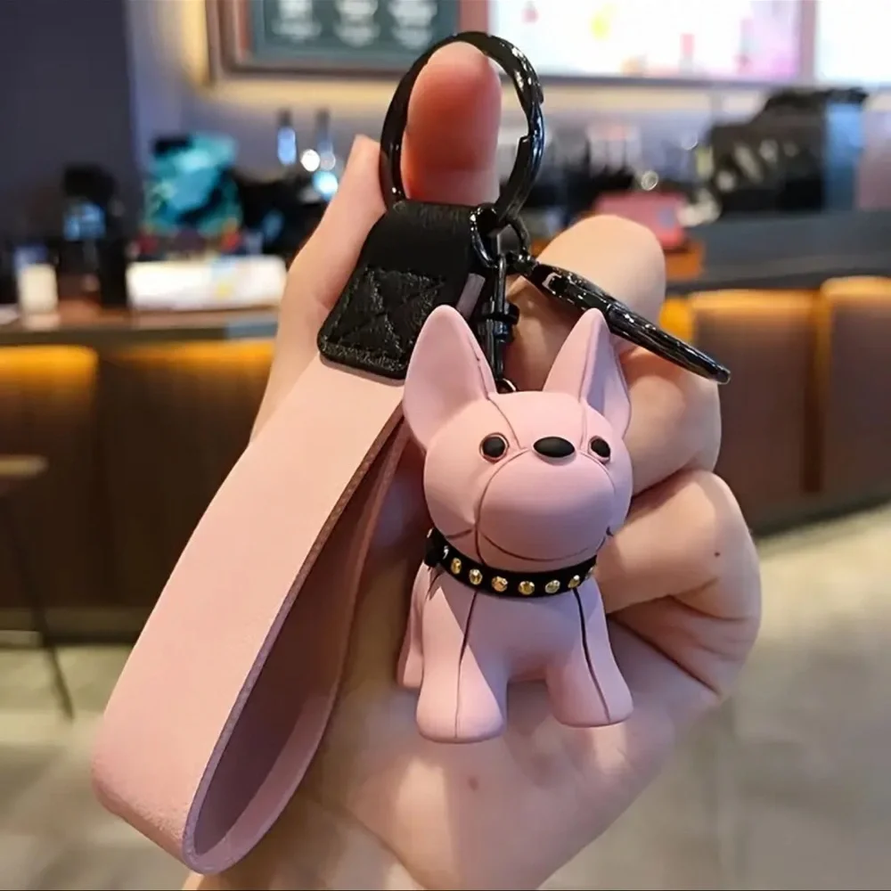 Pink Dog Keychain with Black Studded Collar, NEW, Adorable